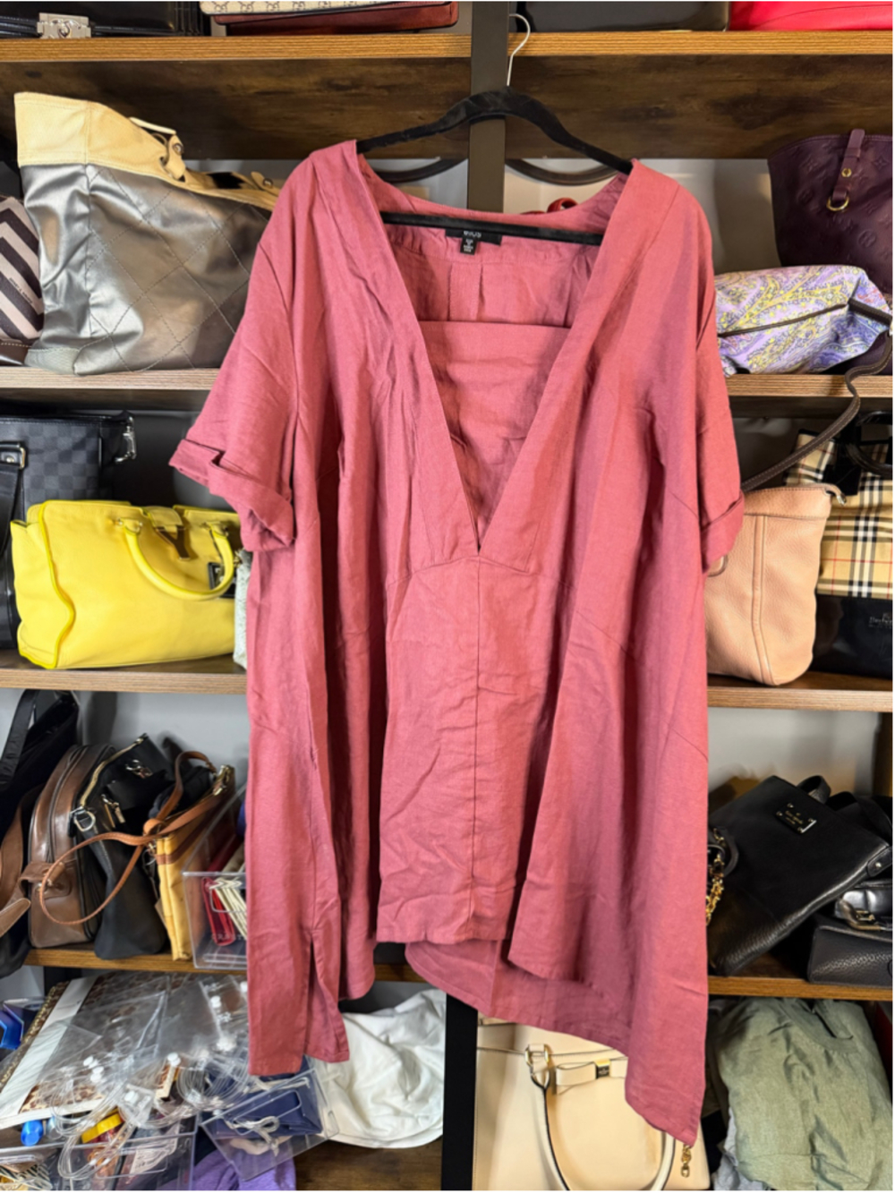Women's Ellos Linen Blend Blouse Pink Size 22/24 1X